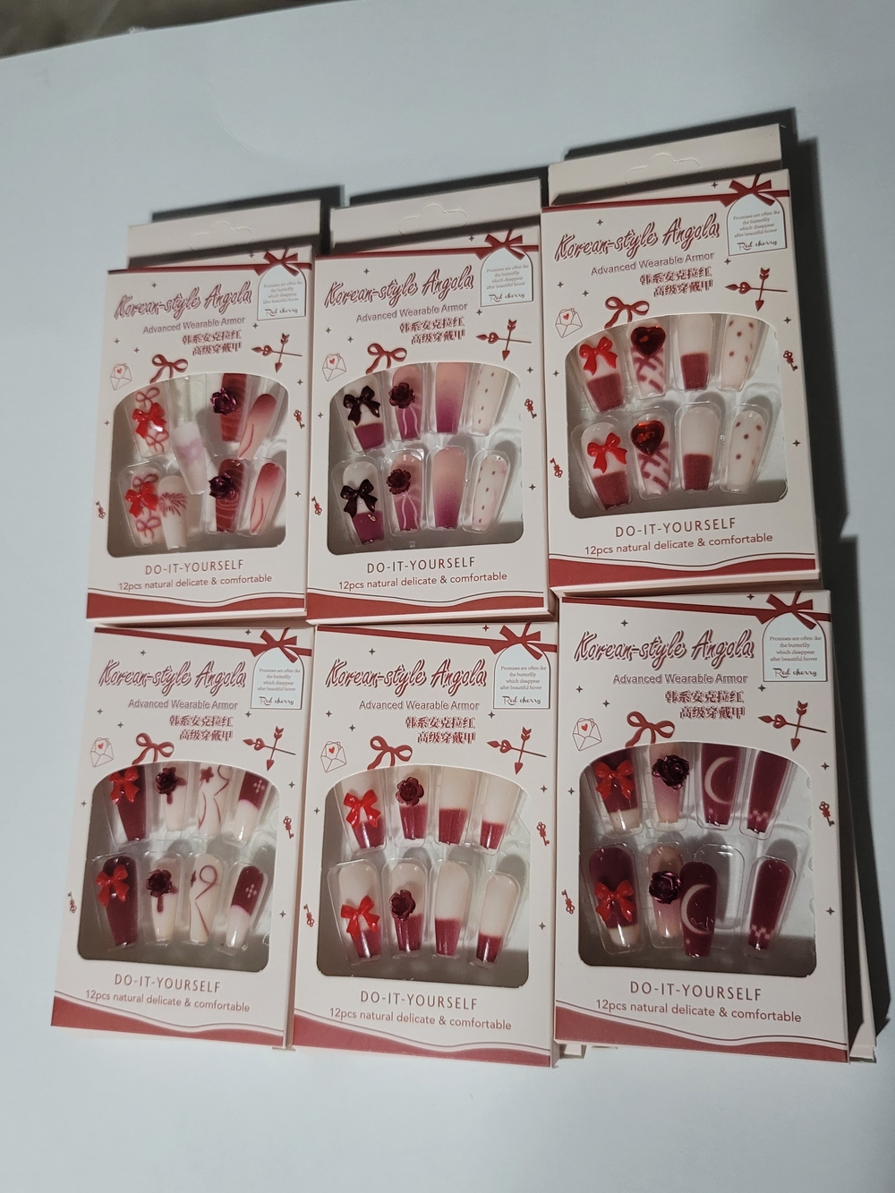 Bundle Of 6 Red & Pink Press-On Nail Set - Do-It-Yourself